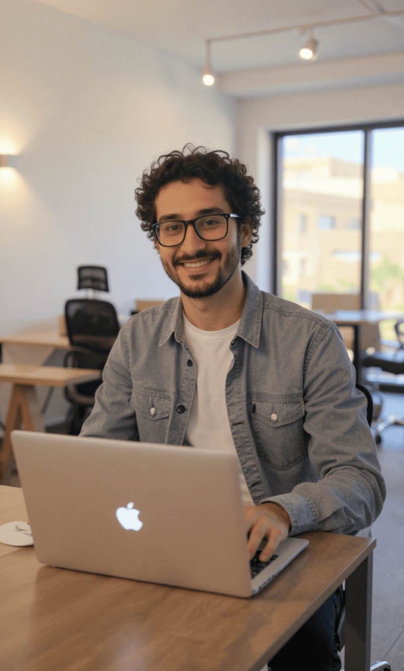 Luca at work in the Cyprus Workation Hub